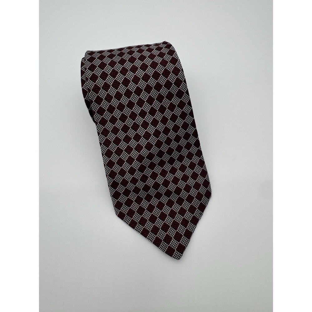 Lauren Ralph Lauren Silk Tie Red White Geometric Check Pattern Classic Mens